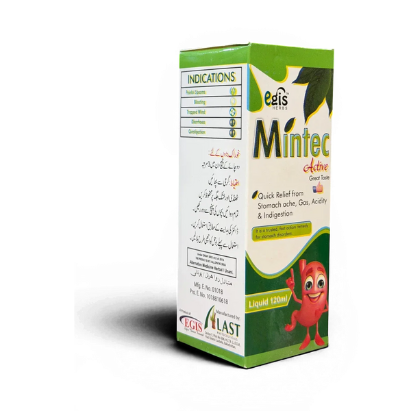 Mintec Active liquid syrup for stomach ache, gas, acidity & indigestion relief, 120ml herbal remedy