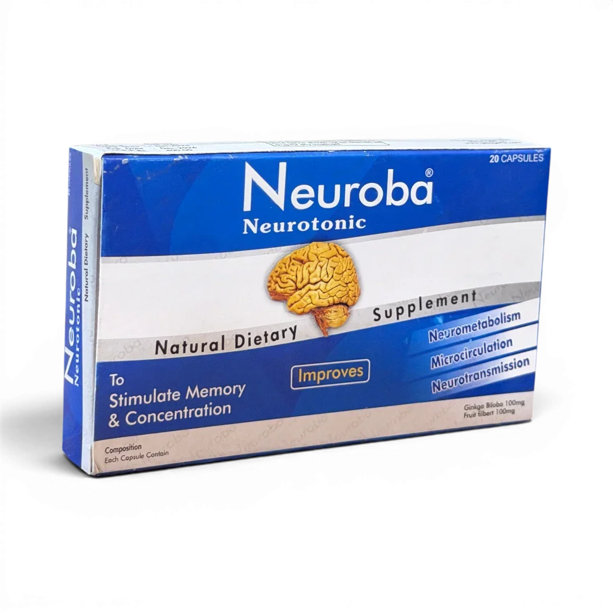 Neuroba Neurotonic supplement for memory & concentration, natural dietary brain health support with Ginkgo Biloba