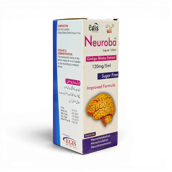 Neuroba liquid 120ml with Ginkgo Biloba extract, sugar-free brain health supplement for improved neurometabolism