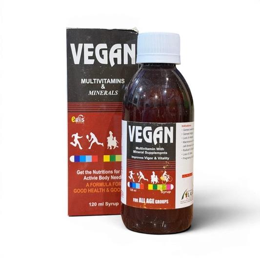 Vegan multivitamin syrup for all ages, improves vigor & vitality, 120ml bottle with box