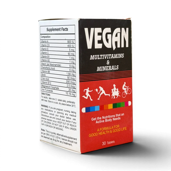 Vegan multivitamins & minerals for active body nutrition, 30 tablets, supports daily wellness and good health